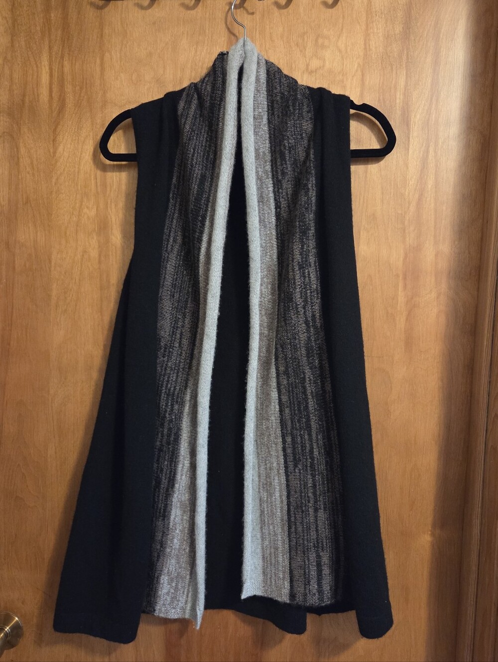 In CASHMERE Sleeveless Open Cardigan Duster Sweater Vest Black Tan Gray Size M